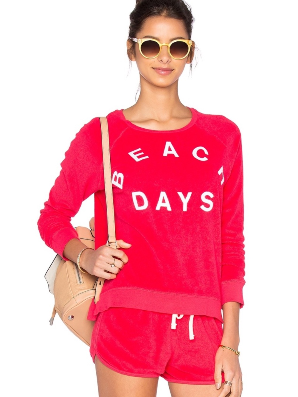 Sundry Beach Days Pullover Terry Cloth Top in Hibiscus Red Sz M